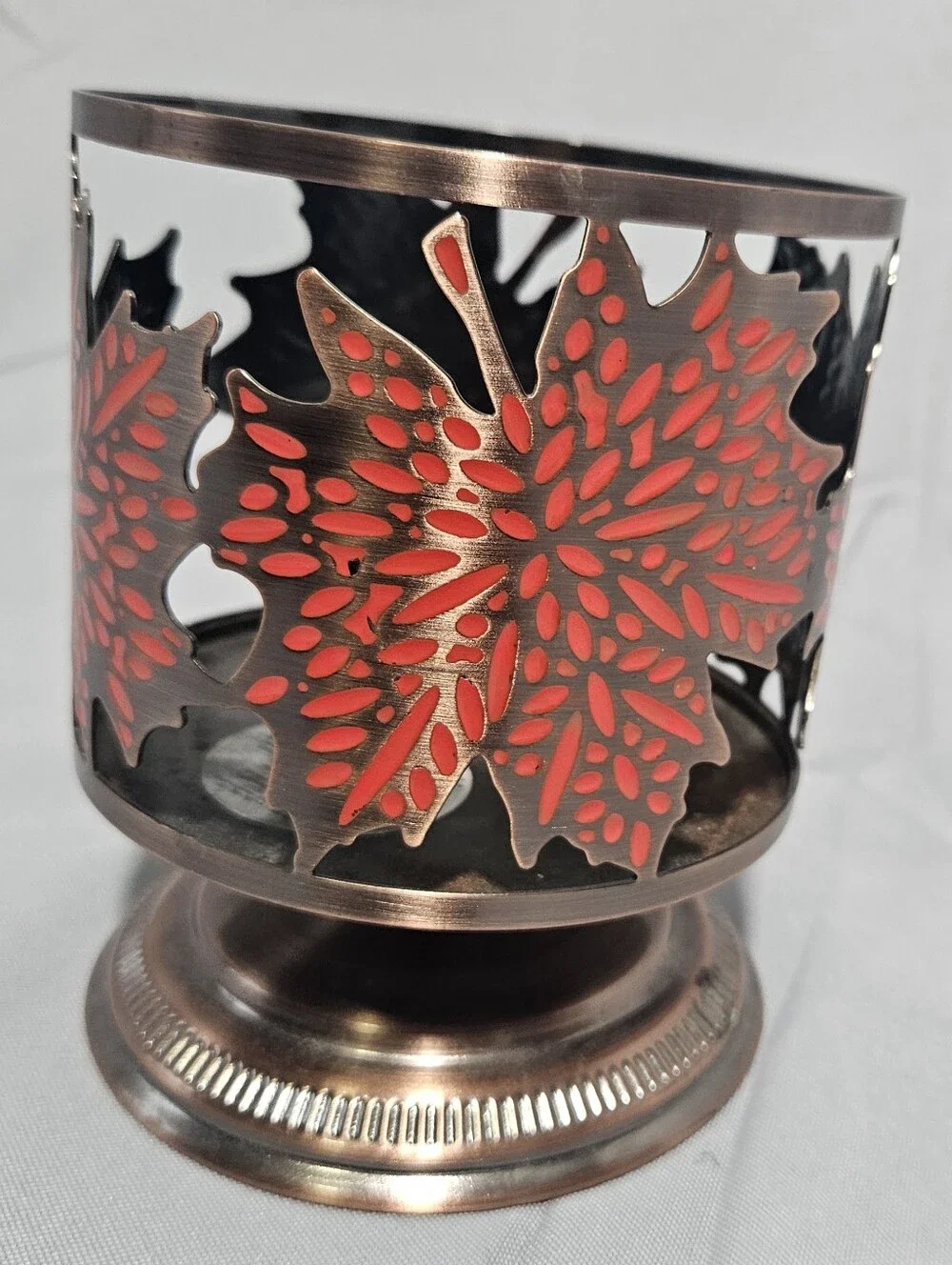 Bath & Body Works Seasonal Fall Autumn Halloween Leaf 3Wick Metal Candle Holder - Picture 4 of 4
